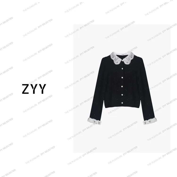 ZYY【查特黑调】2025S/S新品法式时尚感季撞色针织衫女X25QZZ04173