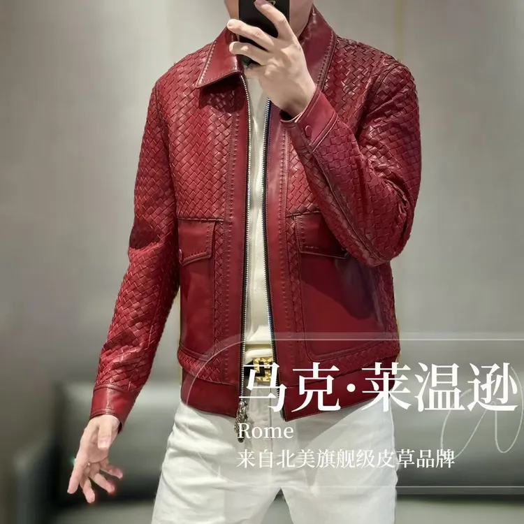 【马克·莱温逊】B*V方向高端旗舰级进口头层羊皮手工编织夹克1072-1