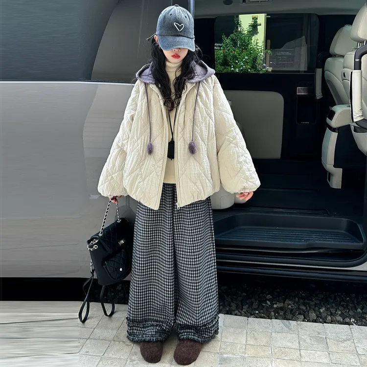 女童毛线帽棉服加厚保暖2025新款冬装甜美休闲中大童棉衣外套洋气