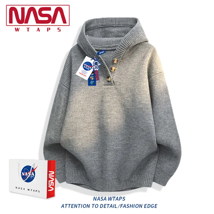 NASA WTAPS美式亨利连帽毛衣男款春秋季宽松高级感情侣针织衫外套