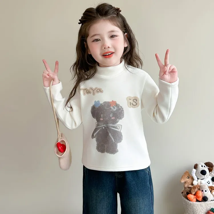 女童洋气加绒秋冬季打底衫2025新款保暖上衣女宝宝加厚长袖冬装潮