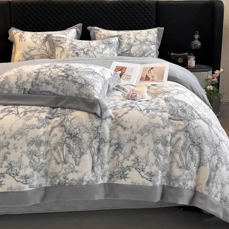 法式轻奢四件套牛奶绒2025新款冬季床品加厚被套珊瑚绒床单法兰绒