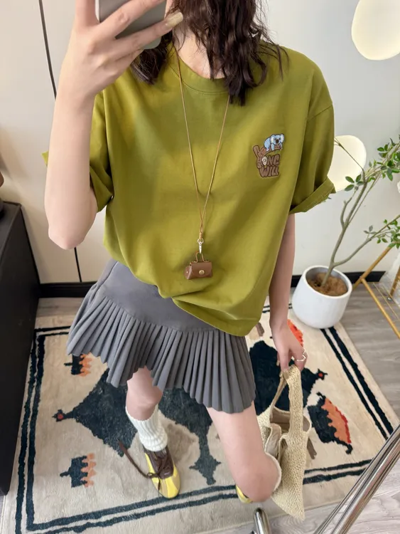 后背印花！呆呆熊刺绣~纸袋家秋冬新款加厚短袖T恤3833（90-150斤）