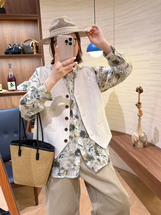 XMM.【苎麻西装马甲】早秋新款时尚百搭潮流显瘦洋气宽松衣HZ120028