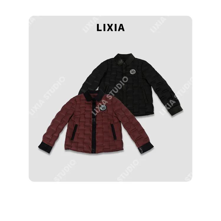 LIXIA【方格暖绒】经典风菱格充绒拼羊皮高奢鹅绒服外套-8282-1
