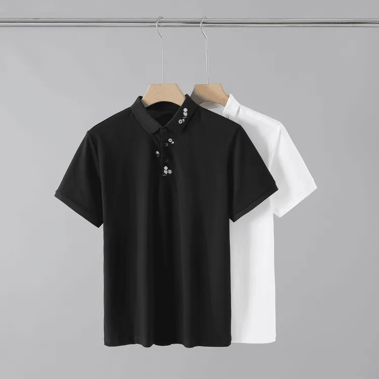 夏季新款领口花卉刺绣POLO衫时尚休闲百搭透气翻领短袖男修身上衣