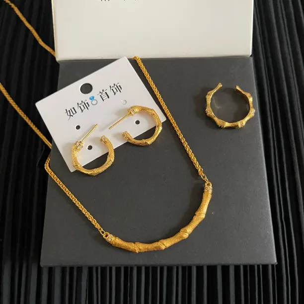 铜合金项链 如饰 古法竹节三件套套装时尚复古气质