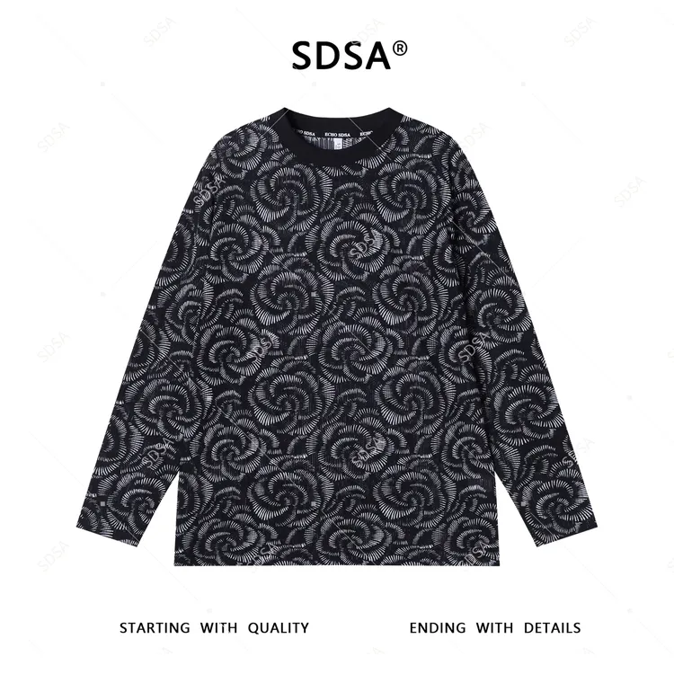 T4496秋季新款男士痞帅简约休闲满印花卉印花设计圆领长袖T恤宽松