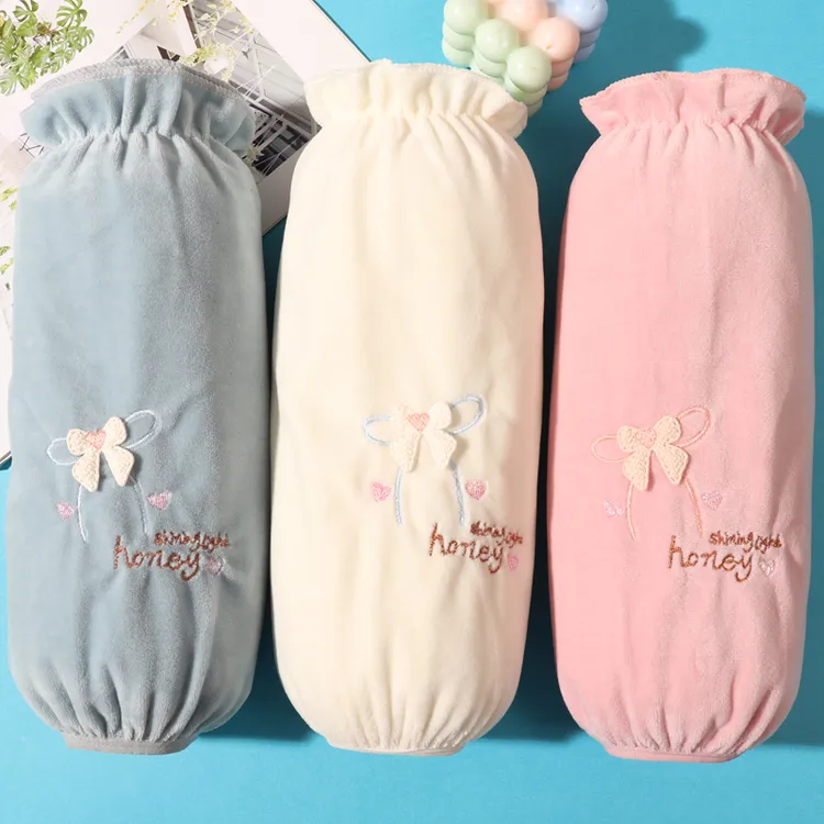 秋冬韩版长款毛绒套袖上班耐磨防脏女办公室刺绣袖套学生防污袖头