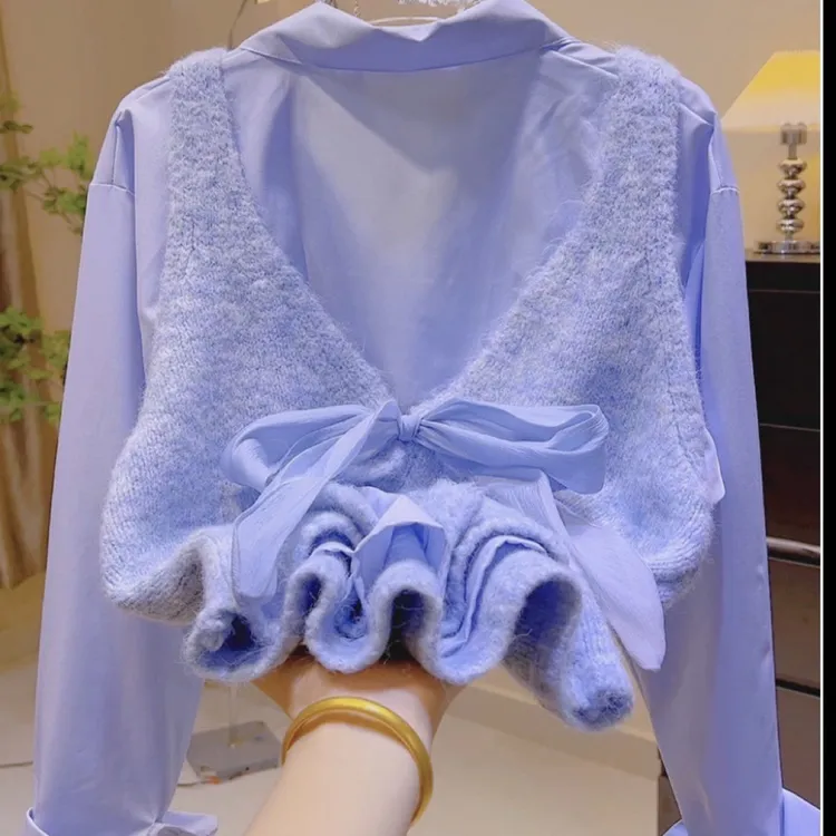 学院风sh88甜美蝴蝶结系带针织马甲背心女2024秋季新款毛衣外搭