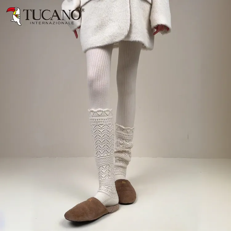 春秋款镂空羊毛堆堆袜白色针织可叠穿中筒袜显瘦甜美小腿袜秋冬季