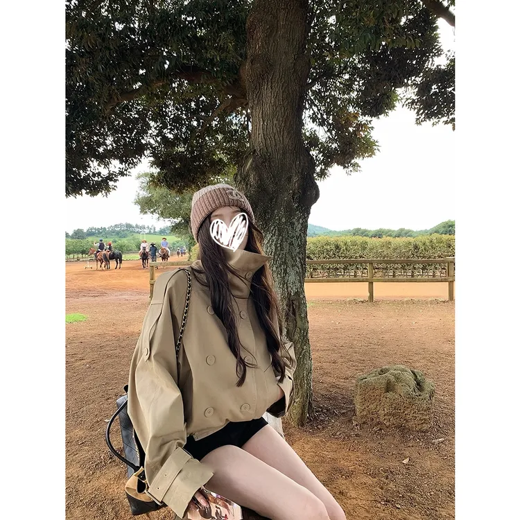 【英区留学生】Ac*e25新季英伦风 双排扣立领短款风衣