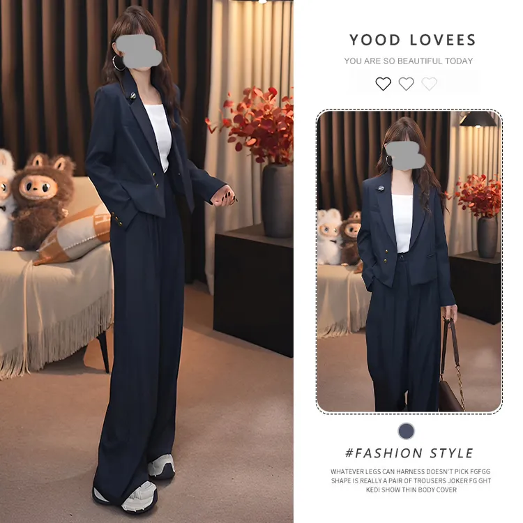 小个子时尚套装两件套高级感春秋季西装百搭休闲气质显瘦直筒裤女
