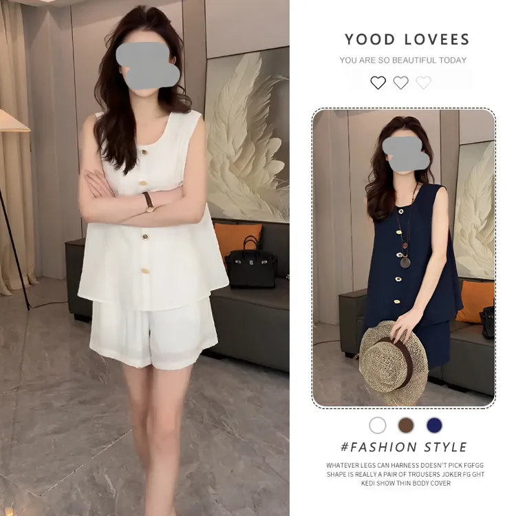 休闲风气质时尚套装女2025夏季新款无袖马甲背心短裤两件套高级感
