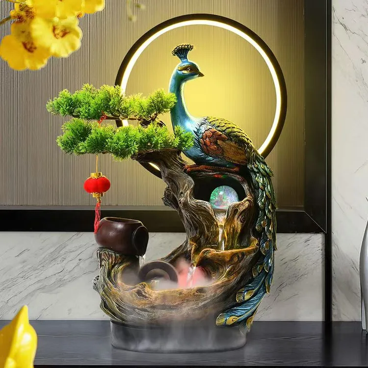 新中式灵动雀舞山涧幻影桌面流水喷泉摆件家居客厅玄关装饰佳品招