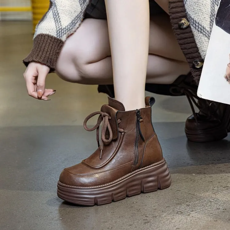 真软皮马丁靴女2025新款秋冬加绒高帮保暖棉鞋增高厚底英伦短靴