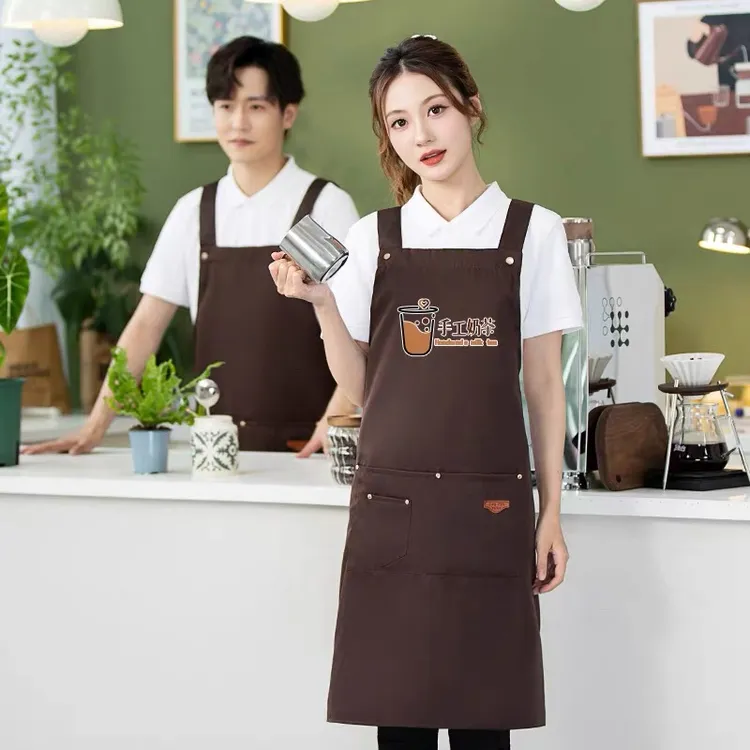 防泼水围裙餐饮专用休闲风奶茶印字logo厨房上班简约家用服务员