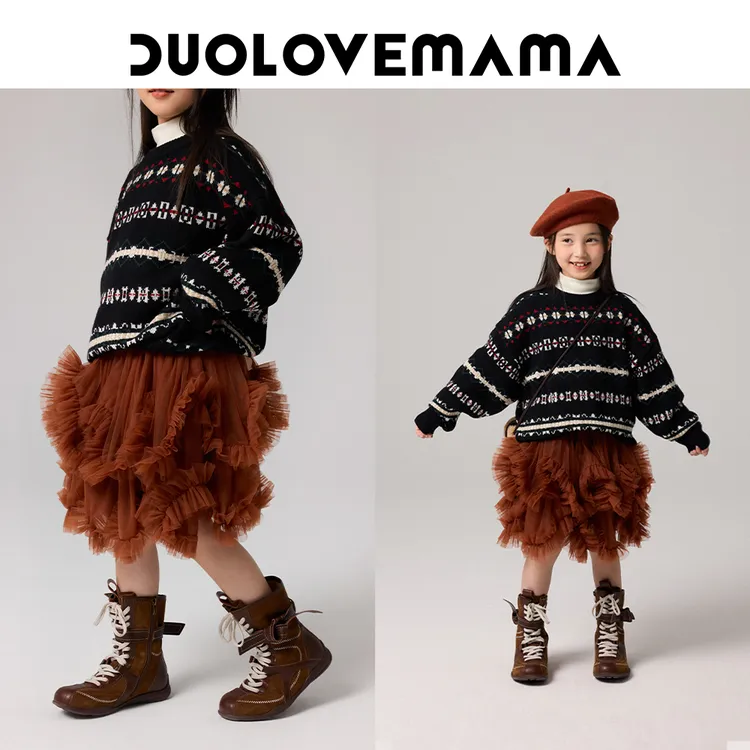 DUOLOVEMAMA 儿童半身裙花朵边女童网纱蓬蓬裙秋冬百搭裙子