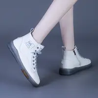 马丁靴秋冬季女款2025新款爆款短靴真皮时尚小白鞋百搭软底高帮鞋