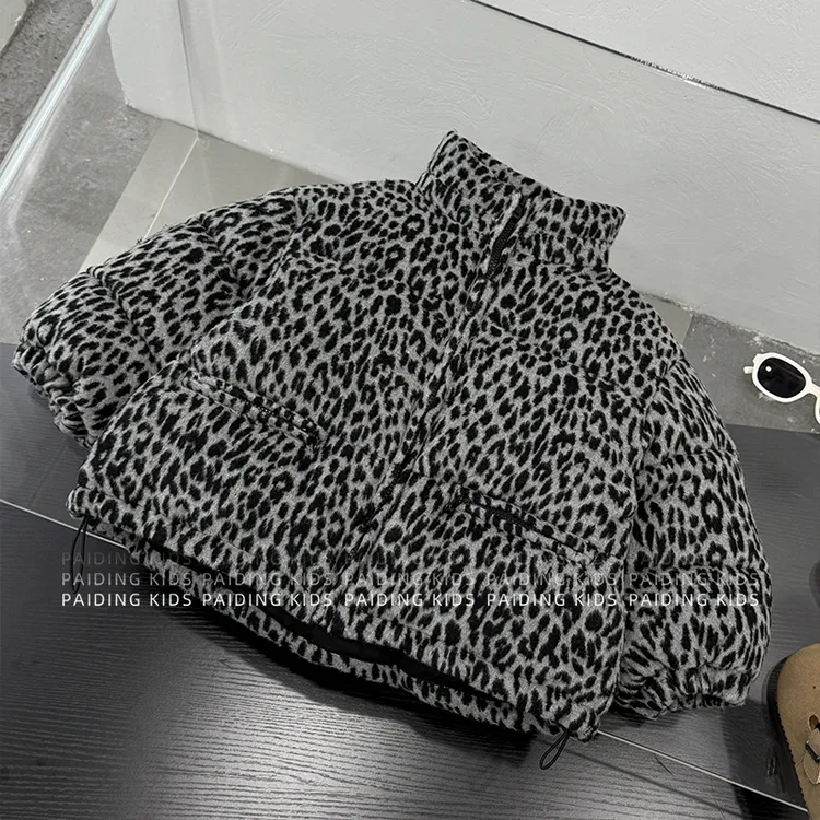 【现货】冬装儿童韩版街边豹纹酷飒风保暖加厚休闲连帽棉服SJ6768