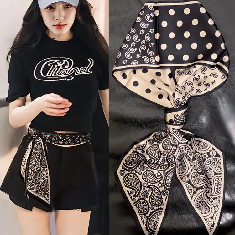 腰带丝巾女2025春秋新款小长条百搭配衬衫春季斜角腰果花波点围脖