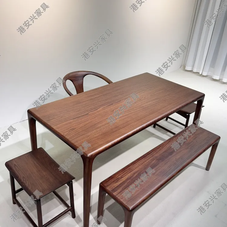 【舒克桌】乌金木简约餐桌餐台舒客餐桌新中式北美黑胡桃色三层原木