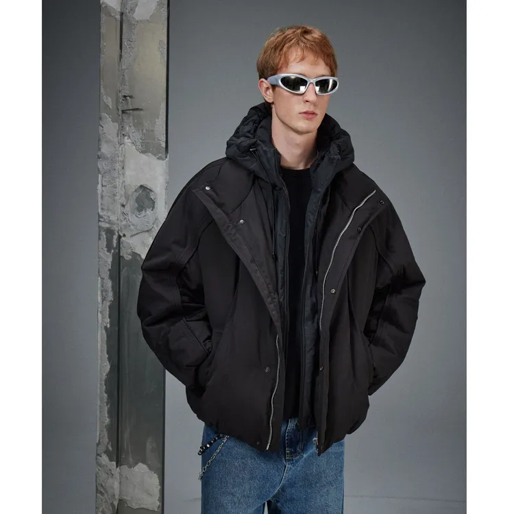 新国标90白鸭绒同色系连帽假两件户外加厚冬季男士百搭休闲羽绒服