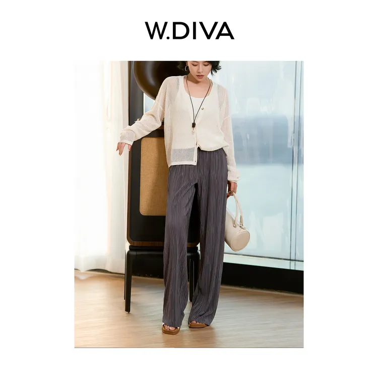 W.Diva【褶裥裤】韩国进口一片式褶裥艺术显瘦出行休闲裤52K282235