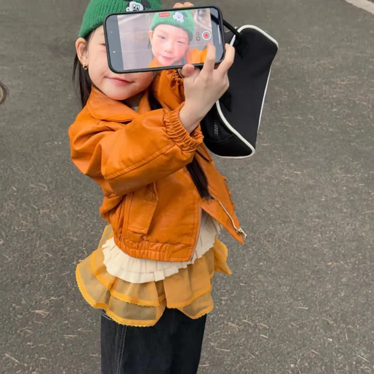 儿童外套秋装2025新款女孩时髦洋气机车皮衣宝宝韩版套装夹克上衣