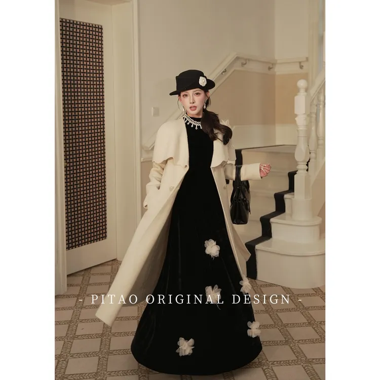 杜屁屁桃PITAO 原创【优雅奥黛丽】秋冬季中长款轻奢100绵羊毛外套