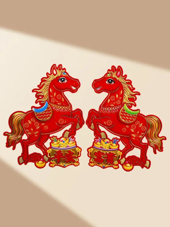 2026新款马年立体生肖门贴植绒门幅高档新款新年贴纸年货