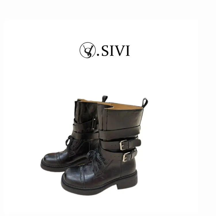 【熙薇品牌】2025新款英伦马丁靴筒靴修面皮时尚女套筒H3769