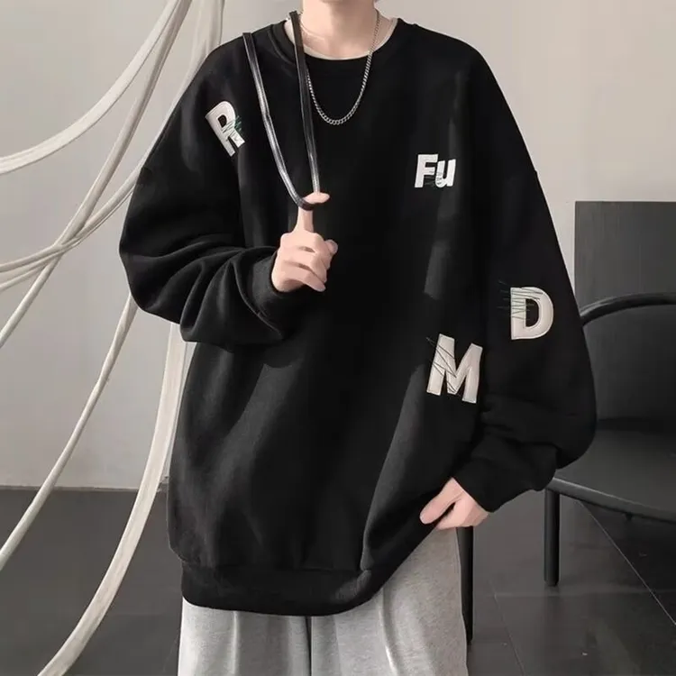 港风圆领卫衣男春秋2025新款潮流痞帅高级感青少年宽松上衣服潮牌
