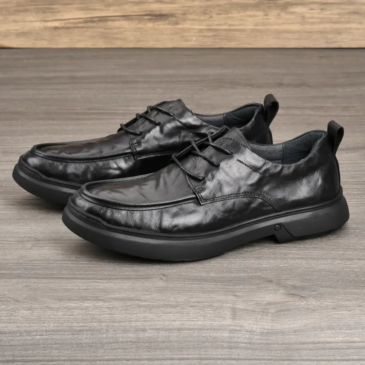 头层牛皮真皮商务休闲鞋软底轻奢时尚正装男鞋男士皮鞋秋冬款外贸