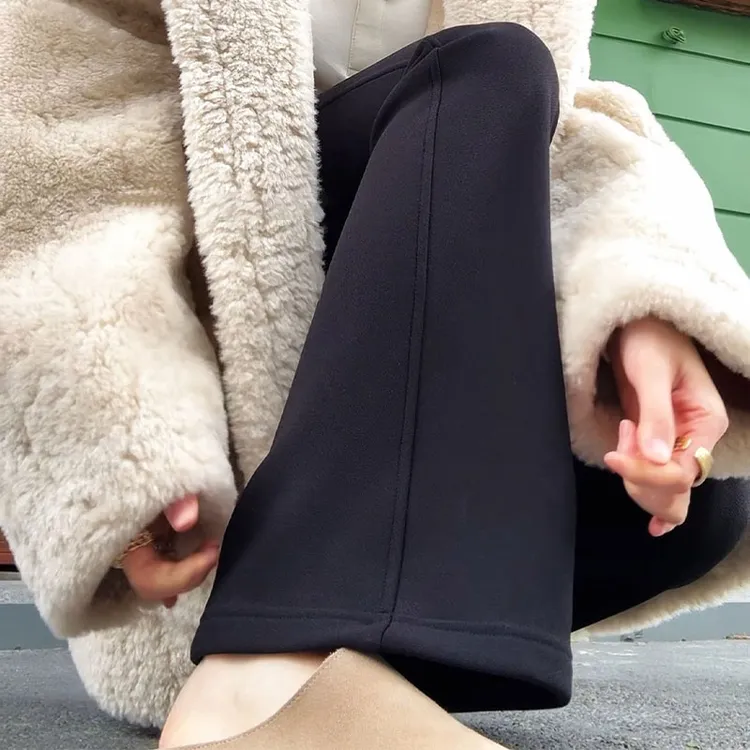 黑色垂感喇叭裤女2025新款秋冬季加绒高腰显瘦小个子阔腿女士裤子