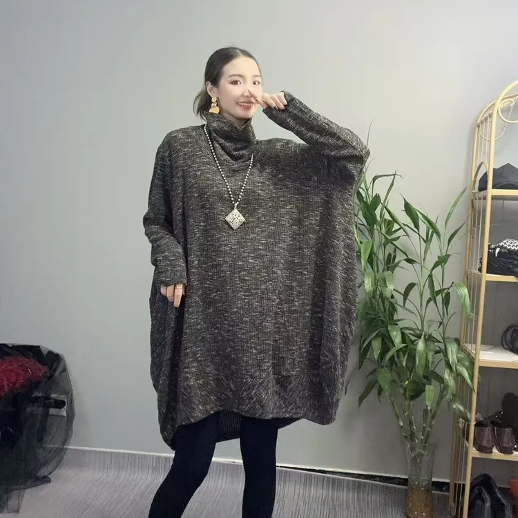 宽松圆领常规极简风长袖连衣裙加厚网红半高领打底