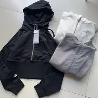 短款干练纯棉大毛圈重工刺绣连帽卫衣女