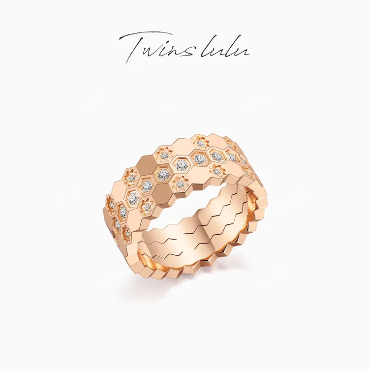 TWINS LULU 925银 镀K金 轻奢首饰经典蜂巢多层戒指TSS7699