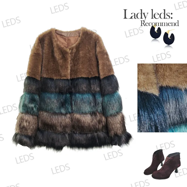 LEDS 349【静谧森系】冬款圆领轻奢时尚撞色外套女款