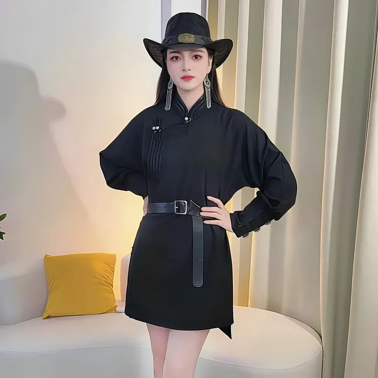 【冬季打底】蒙古元素四季通勤风潮流风长袖中长款蒙古袍精致百搭