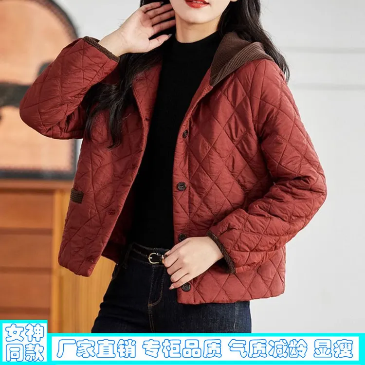 夹棉轻薄棉服外套女2024冬季保暖棉衣时尚拼接洋气减龄妈妈小棉袄