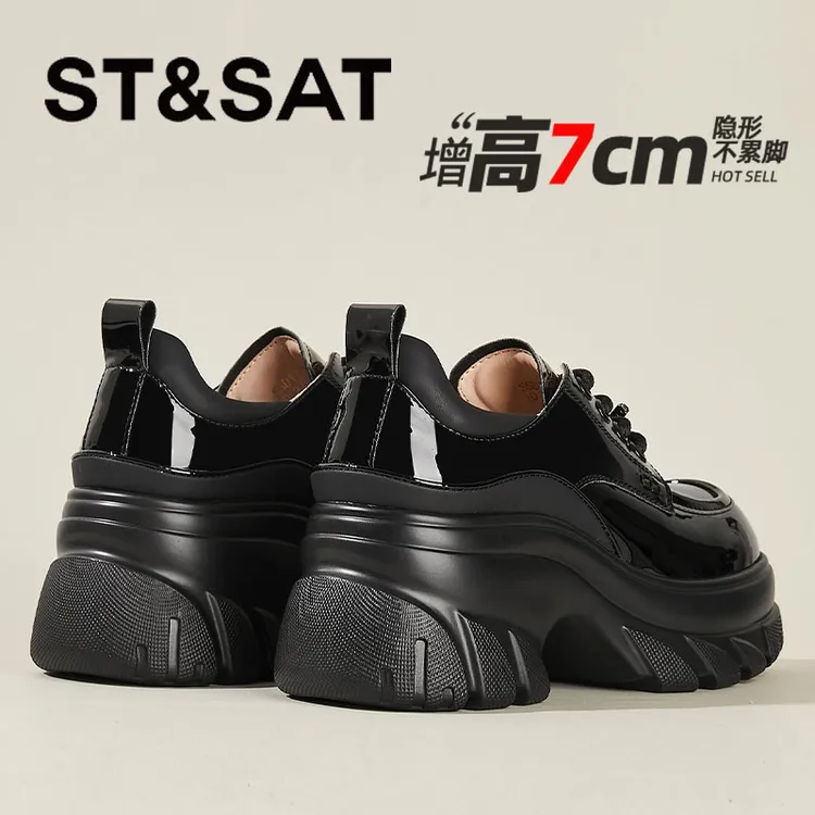 星期六真皮厚底系带乐福鞋女25秋季新款英伦风圆头小皮鞋复古单鞋