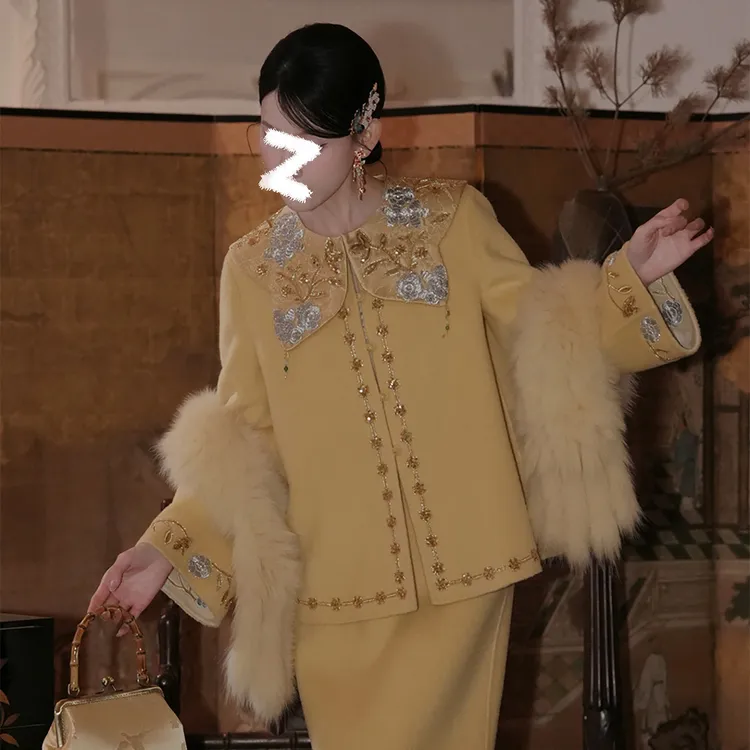 新中式国风套装气质重工刺绣设计感外套+云肩半裙两件套女时尚