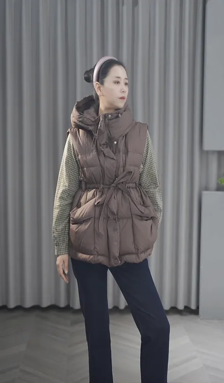 【衣长65-66】宽松连帽羽绒马甲冬季休闲大码保暖面包服外套8820