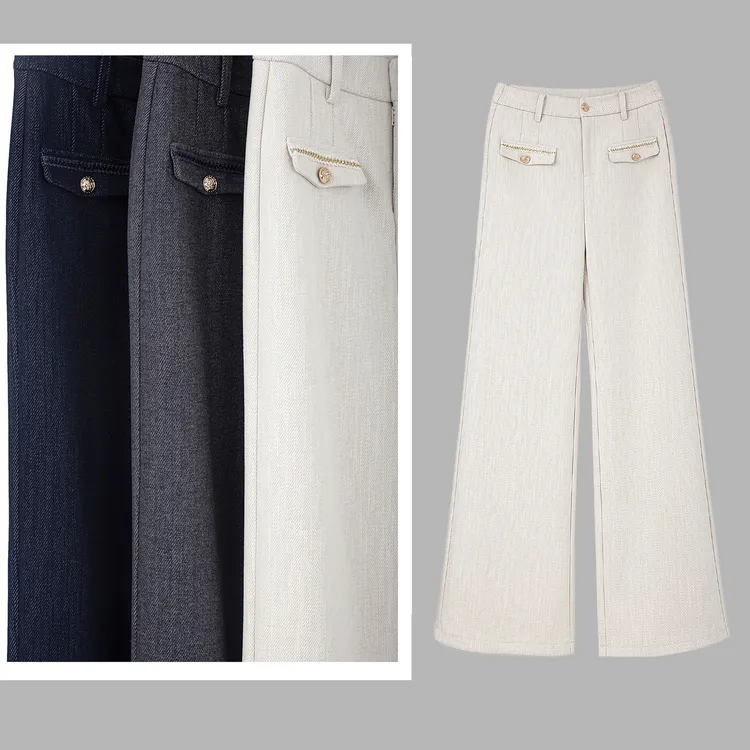 大贝【9636老钱风】高奢羊毛休高腰A版飒版显瘦阔腿裤