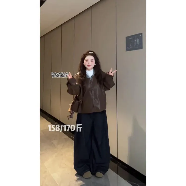 【小肥打版定制】短款皮衣海军领显瘦皮衣休闲百搭短裙时尚套装9522