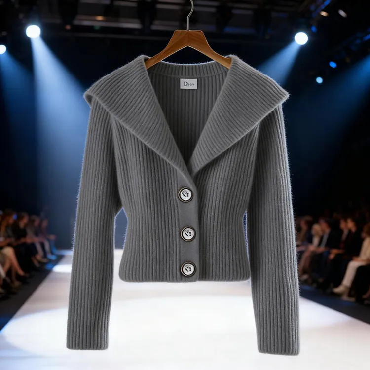 网红洋气炸街女装针织衫女款爆款2025新款灰色上衣针织开衫外套女