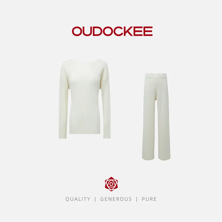 OUDOCKEE 鸥鸥【绵羊毛】白雪公主 韩系白色垂感休闲套装  EACX710T