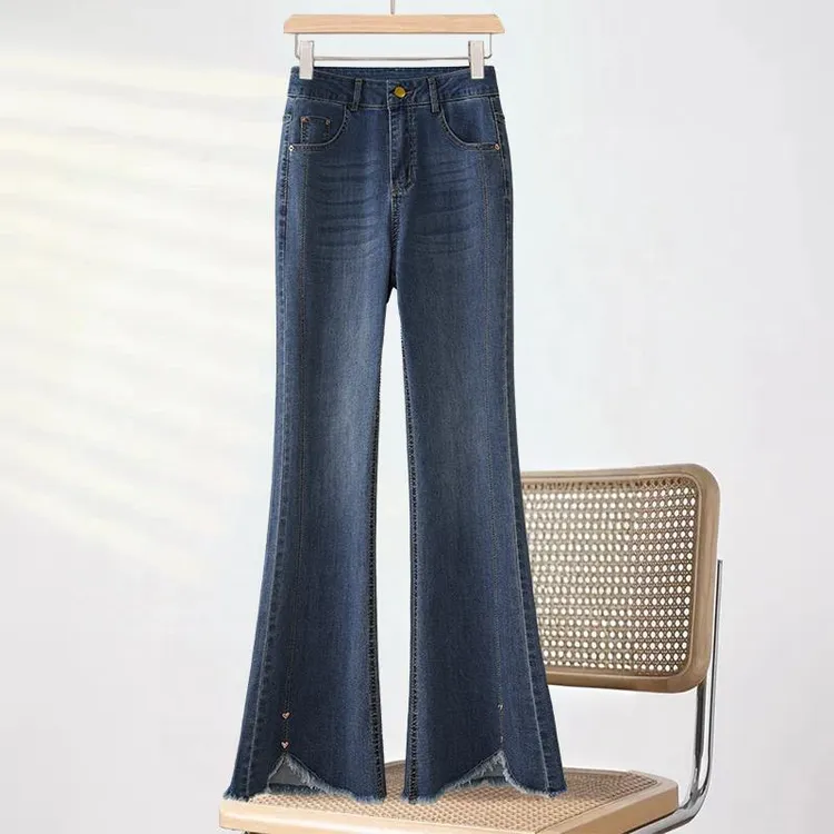 女修身喇叭裤夏季季牛仔裤开叉高腰百搭薄款时尚春秋裤子休闲裤