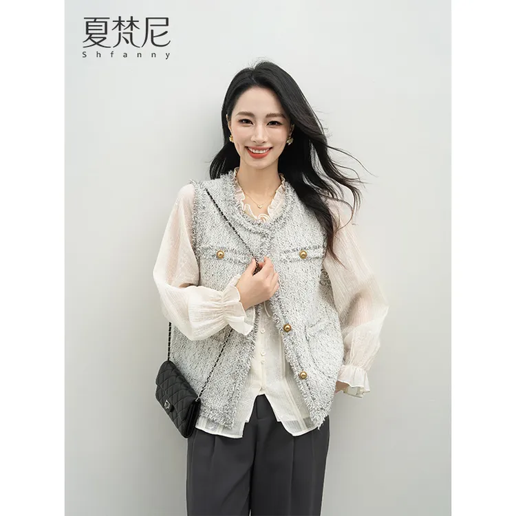 夏梵尼落日眷诗秋季新款小香风马甲气质宽松百搭马夹法式洋气坎肩